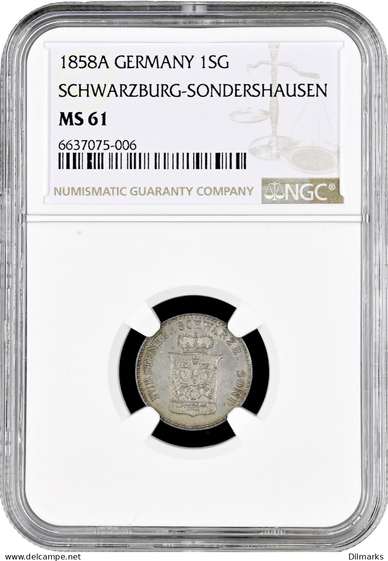 Schwarzburg-Sondershausen 1 Groschen 1858 A, NGC MS61, &quot;Karl II (1835-1880)&quot; Top - Taler Et Doppeltaler