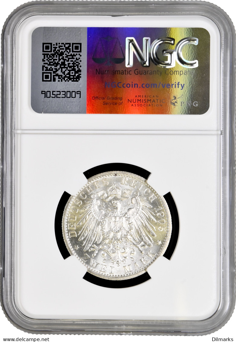 Schwarzburg-Sondershausen 2 Mark 1905 A THIN, NGC MS64, &quot;Charles Gonthier&quot; - 2, 3 & 5 Mark Silver