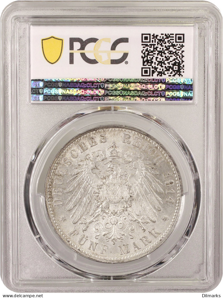 Saxony 5 Mark 1914, PCGS MS63, &quot;King Friedrich August III (1904 - 1918)&quot; - 2, 3 & 5 Mark Silber