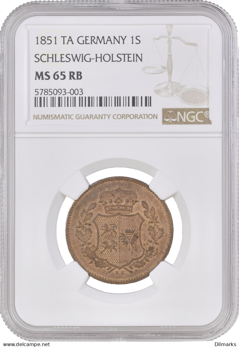 Schleswig-Holstein 1 Sechsling 1851 TA, NGC MS65 RB, &quot;Provisional (1850 - 1851)&quot; Top Pop - Andere - Afrika