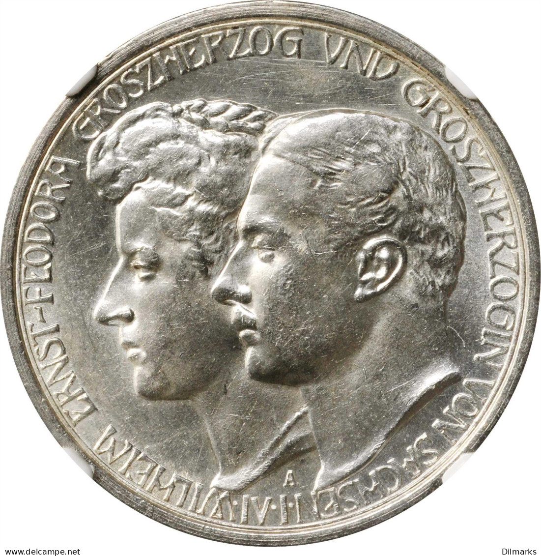 Saxe-Weimar-Eisenach 3 Mark 1910, NGC MS61, &quot;Wedding Of William And Feodora&quot; - 2, 3 & 5 Mark Silver