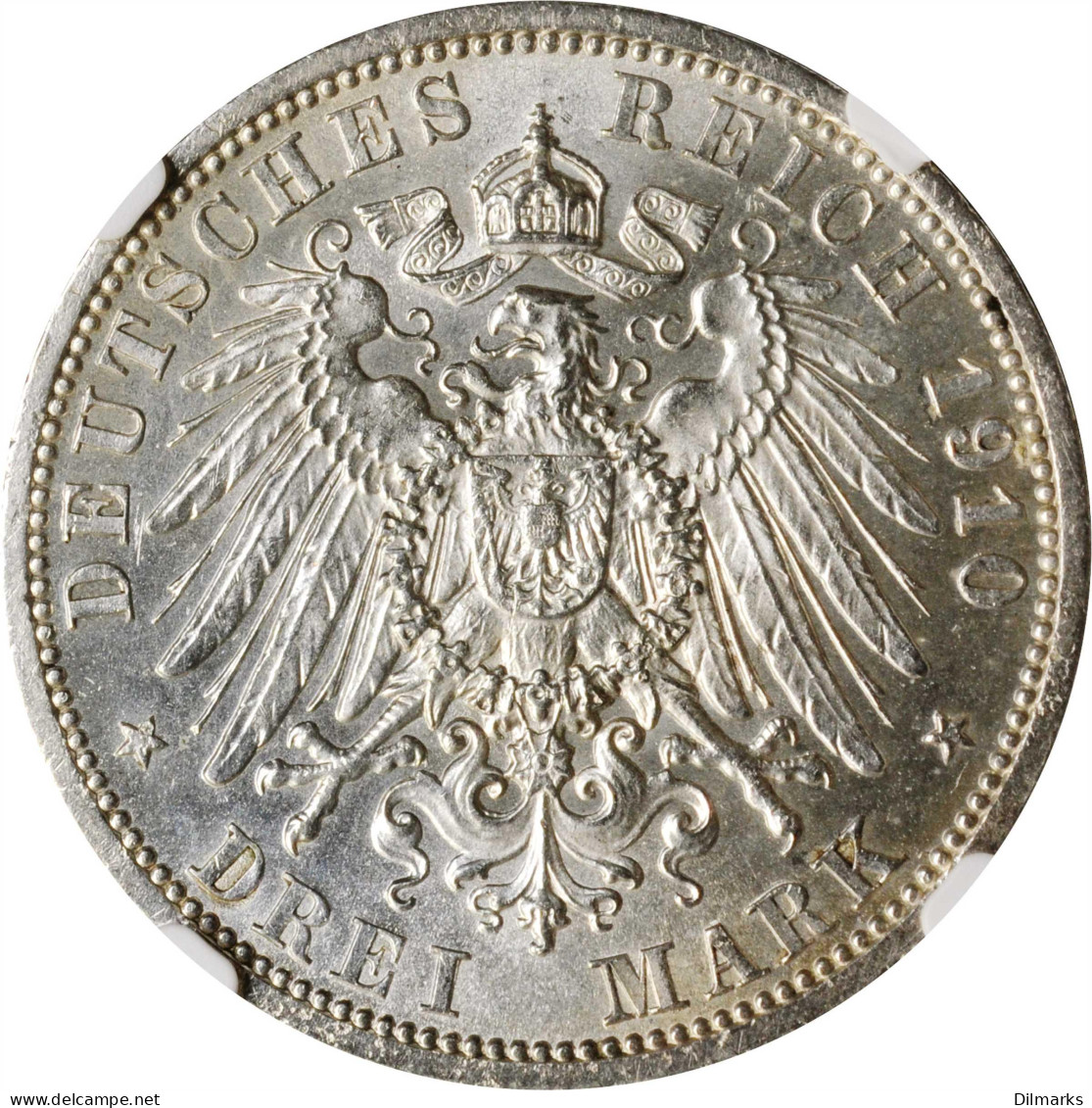 Saxe-Weimar-Eisenach 3 Mark 1910, NGC MS61, &quot;Wedding Of William And Feodora&quot; - 2, 3 & 5 Mark Silber