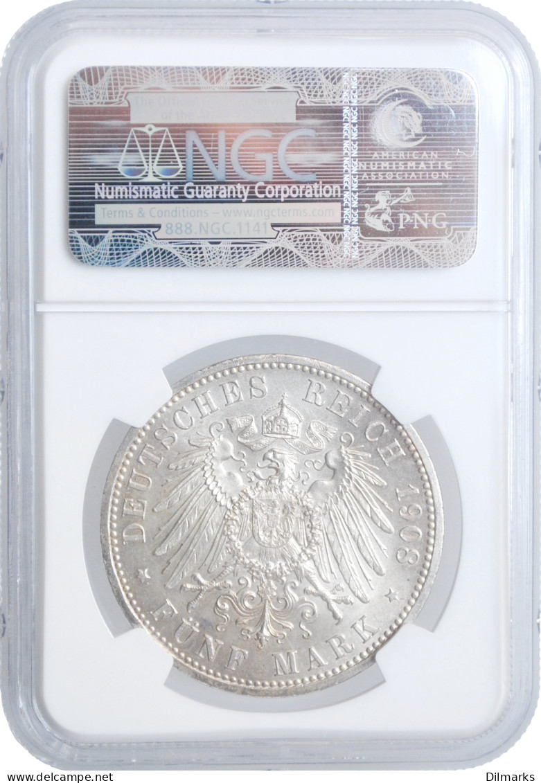 Saxe-Weimar-Eisenach 5 Mark 1908, NGC MS63, &quot;350th Anniv. - University Of Jena&quot; - Andere - Afrika