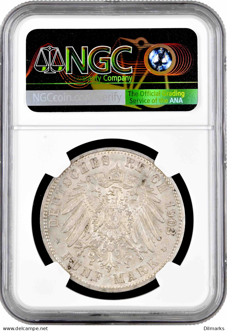 Saxe-Altenburg 5 Mark 1903, NGC MS63, &quot;50th Anniversary - Reign Of Ernst I&quot; - 2, 3 & 5 Mark Silver