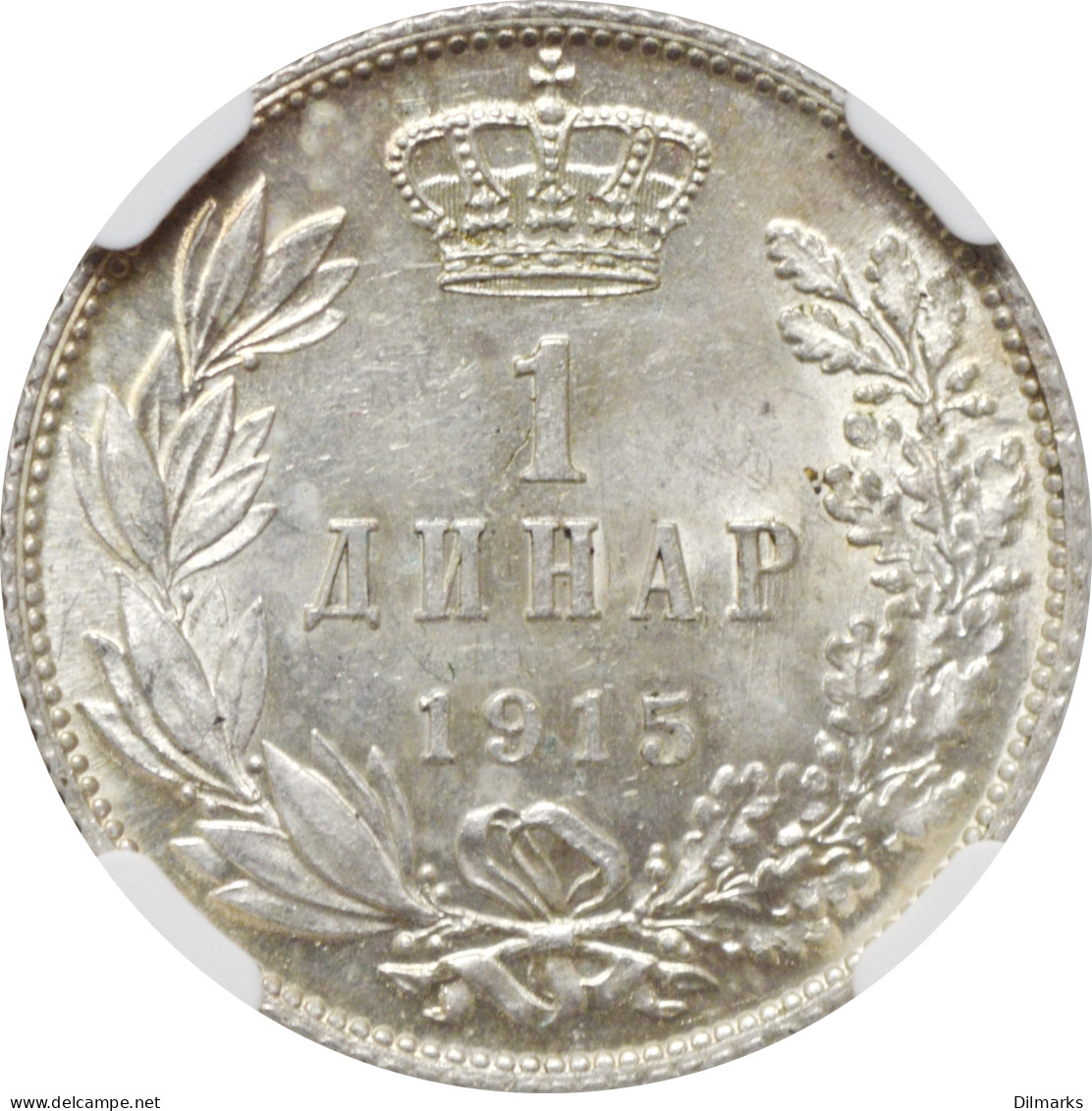Serbia 1 Dinar 1915, NGC MS63, &quot;King Peter I (1903 - 1918)&quot; KM# 25.3 - Servië