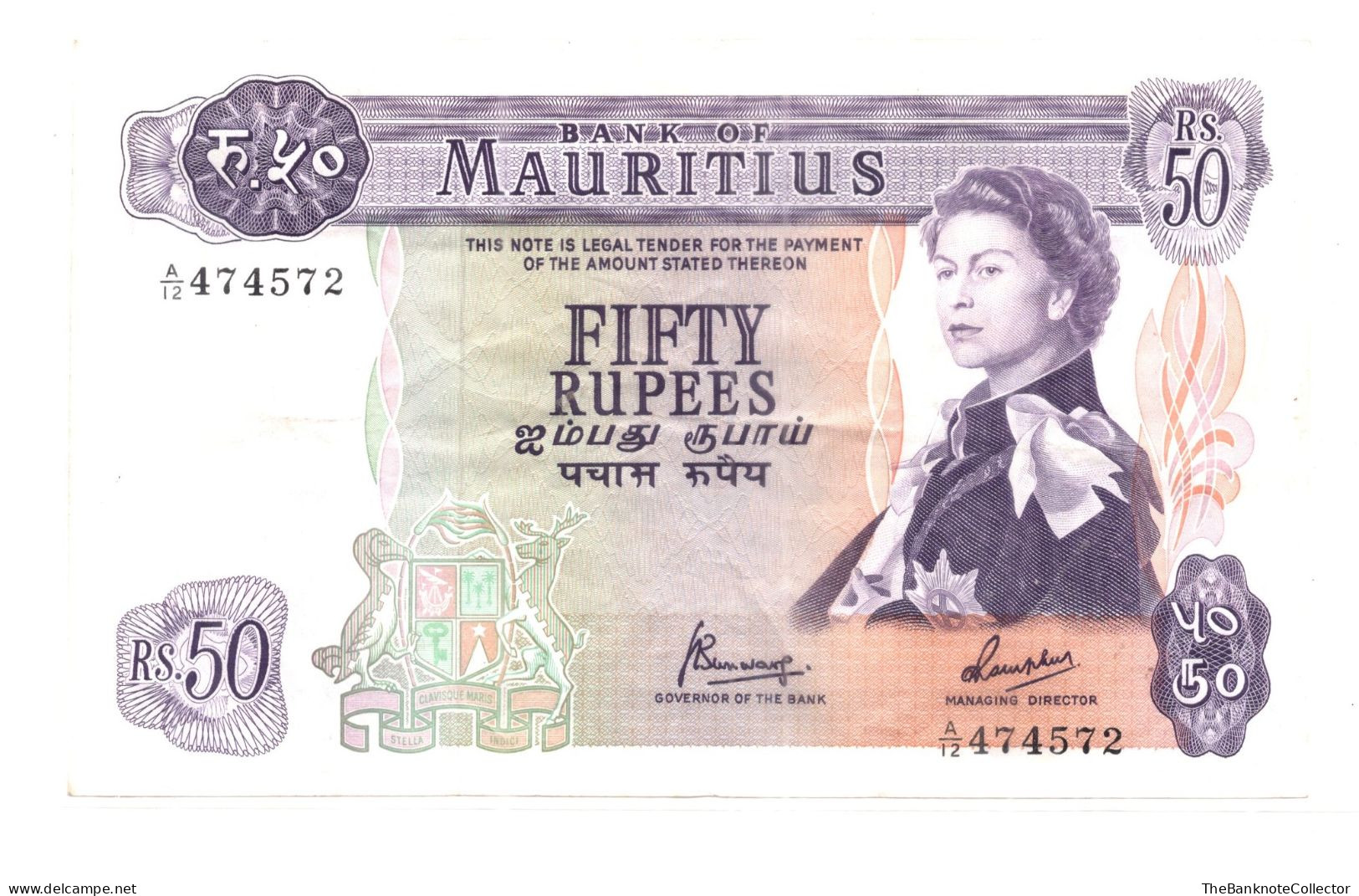 Mauritius 50 Rupees ND 1967 QEII P-33 Very Fine - Mauritius