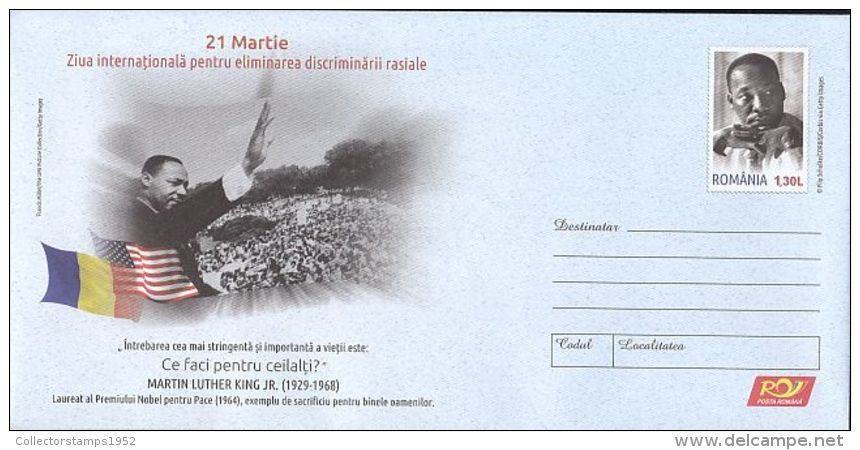 6269FM- ELIMINATION OF RACIAL DISCRIMINATION, MARTIN LUTHER KING, COVER STATIONERY, 2018, ROMANIA - Martin Luther King