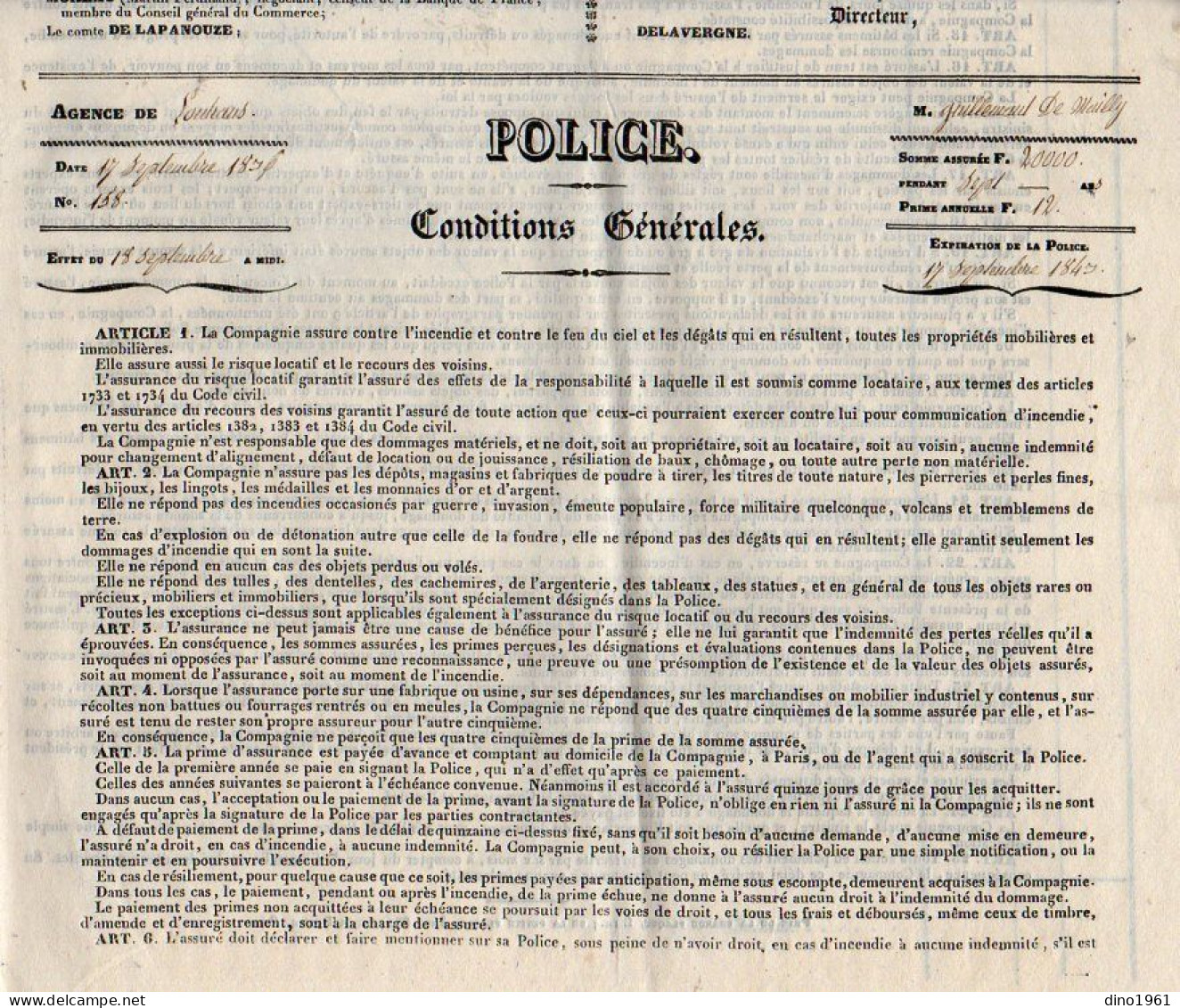 VP23.063 - PARIS X LOUHANS 1836 - Cie Royale D'Assurances ( De ROTHSCHILD ) - M. GUILLEMAUT - MAILLY, Médecin, Député.. - Bank & Versicherung