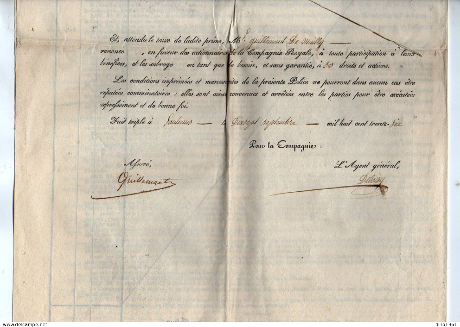 VP23.063 - PARIS X LOUHANS 1836 - Cie Royale D'Assurances ( De ROTHSCHILD ) - M. GUILLEMAUT - MAILLY, Médecin, Député.. - Bank En Verzekering