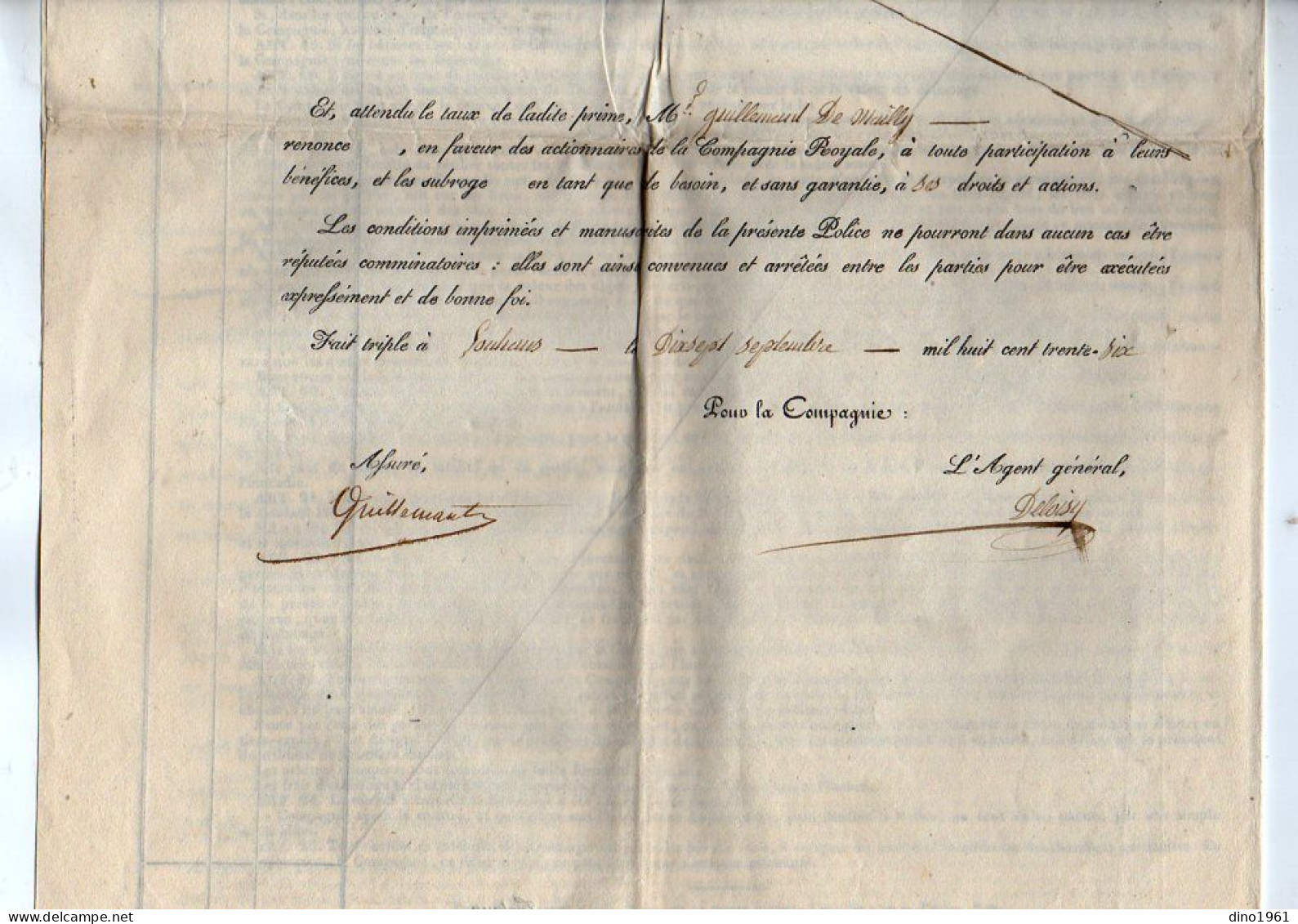 VP23.063 - PARIS X LOUHANS 1836 - Cie Royale D'Assurances ( De ROTHSCHILD ) - M. GUILLEMAUT - MAILLY, Médecin, Député.. - Banco & Caja De Ahorros