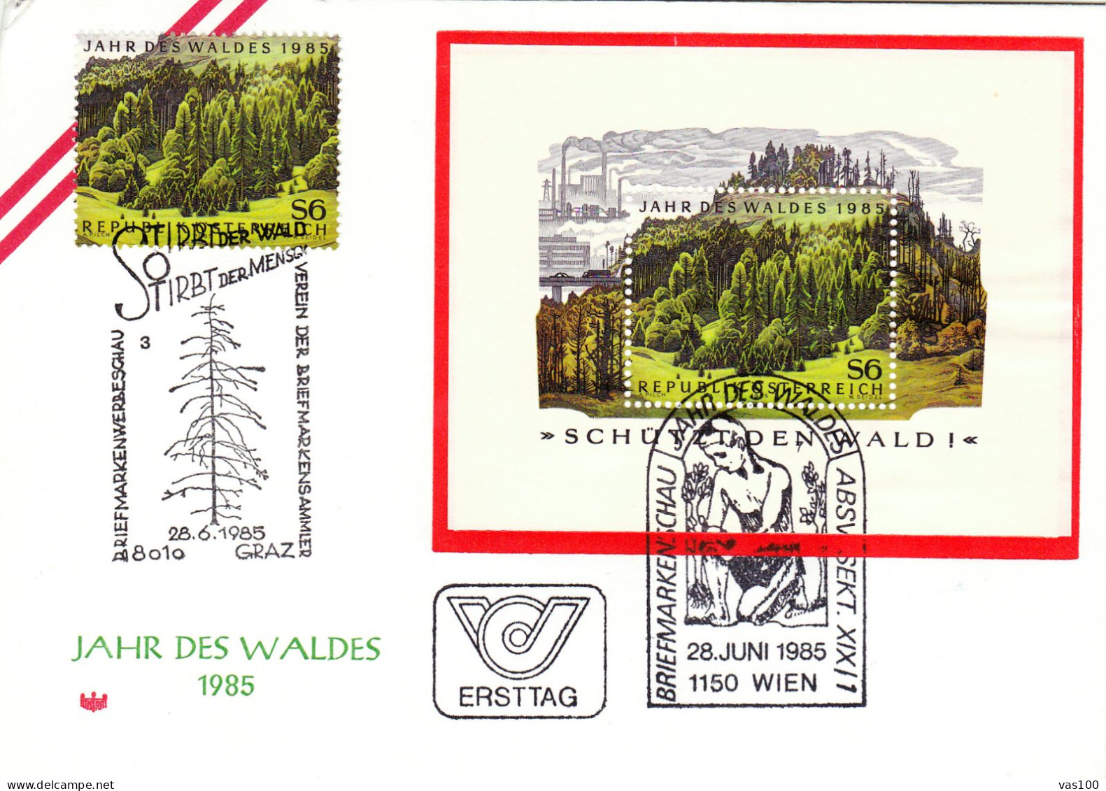 JAHR DES WALDES 1985- GRAZ FOREST COVERS FDC AUSTRIA - Bäume