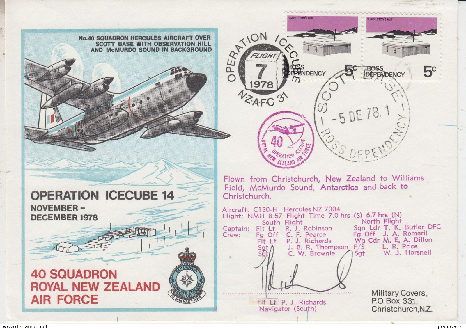 Ross Dependency 1978 Operation Icecube 14 Signature  Ca Scott Base 5 DEC 1978 (SO204) - Storia Postale