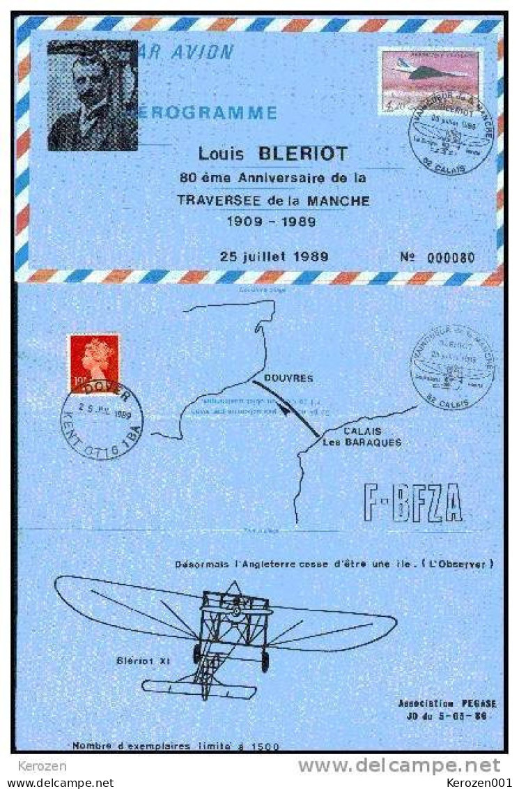 (0010) Aérogramme Raid Aérien Louis Blériot 1989 - 1960-.... Usati