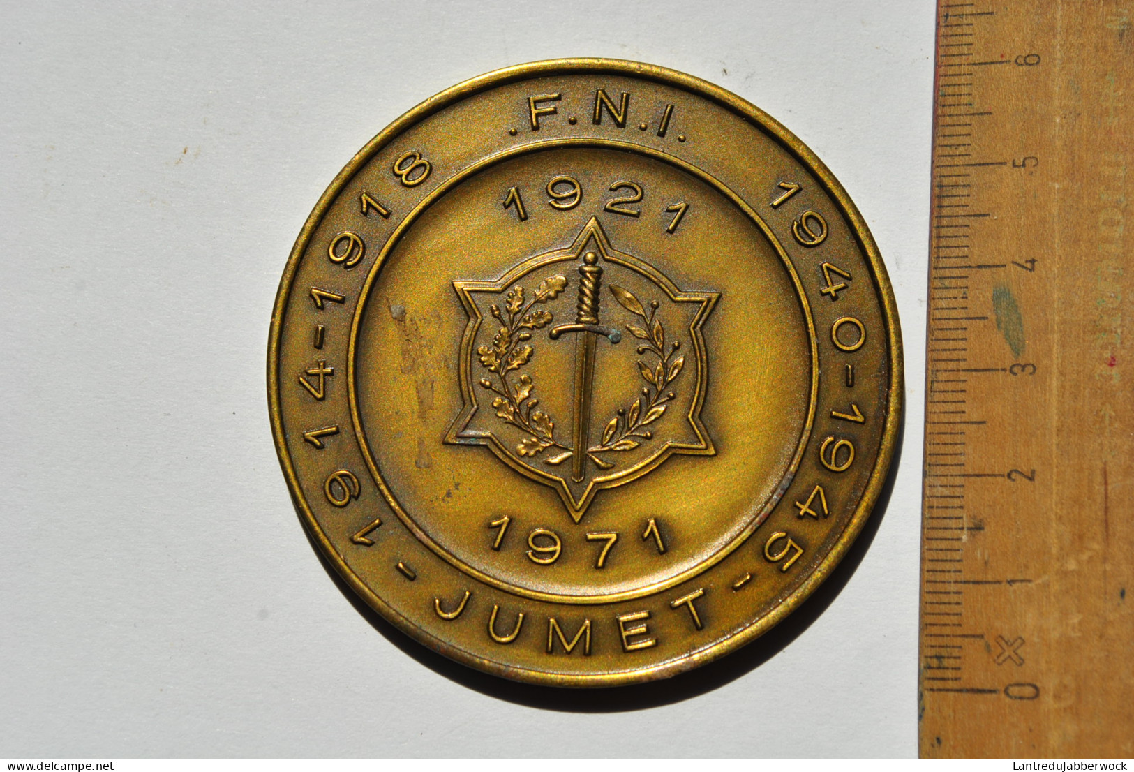Médaille En Bronze F.N.I. 1921 1971 JUMET 1914 1918 1940 1945 G DEMAEYER M. DELATTE FNI - Other & Unclassified