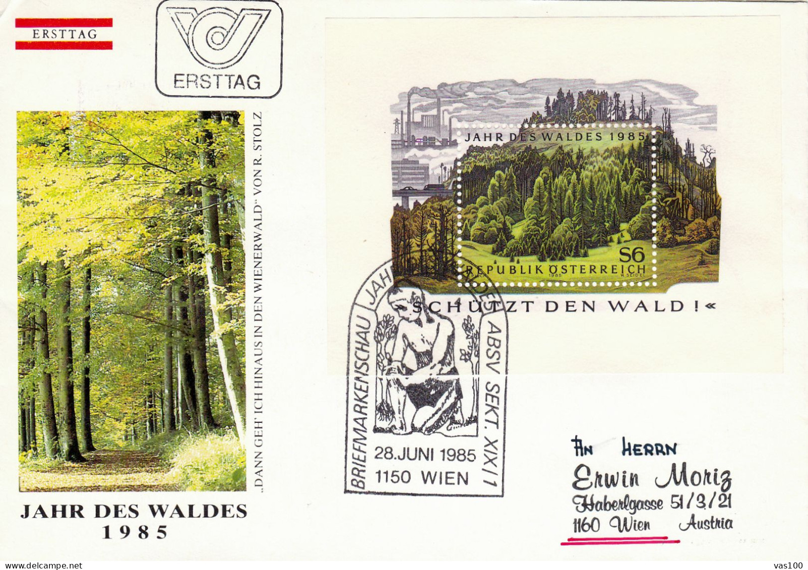 JAHR DES WALDES 1985- SCHUTZT DEN WALD FOREST COVERS FDC AUSTRIA - Trees