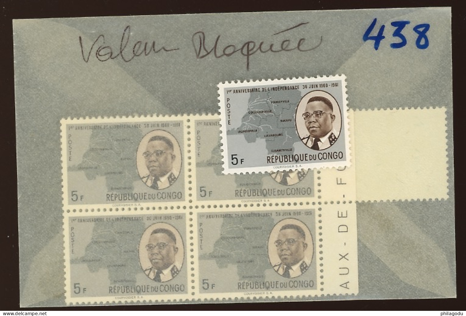 438 **. 5F Président Kasavubu ** Posrfris. VALEUR BLOQUEE Pour éviter La Vente Au Marché Noir - Unused Stamps