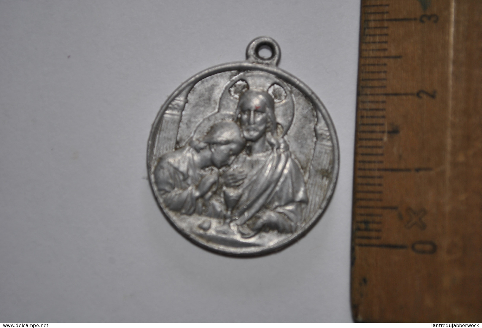 Ancienne Médaille Jésus Au Très-Saint Sacrement Ayez Pitié De Nous 300 Jours D'ind Pendentif Aluminium Alu Souvenir - Godsdienst & Esoterisme