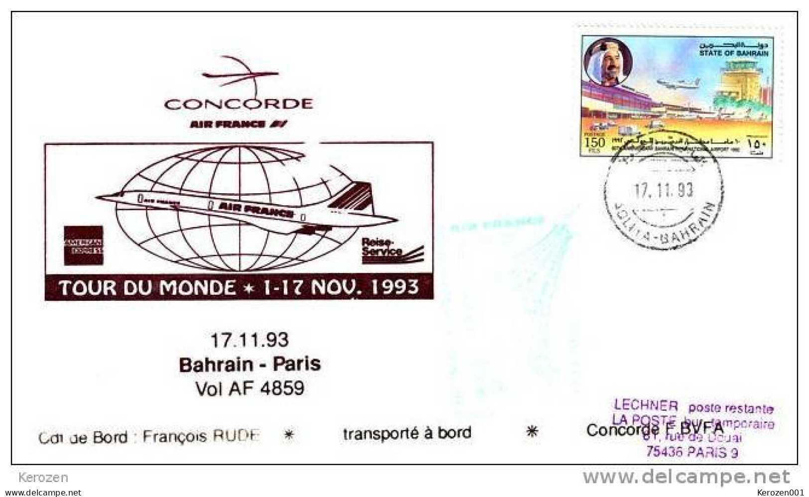 (L1484) Concorde TdM 1993 Bahrain Paris 17/11/93 - Concorde