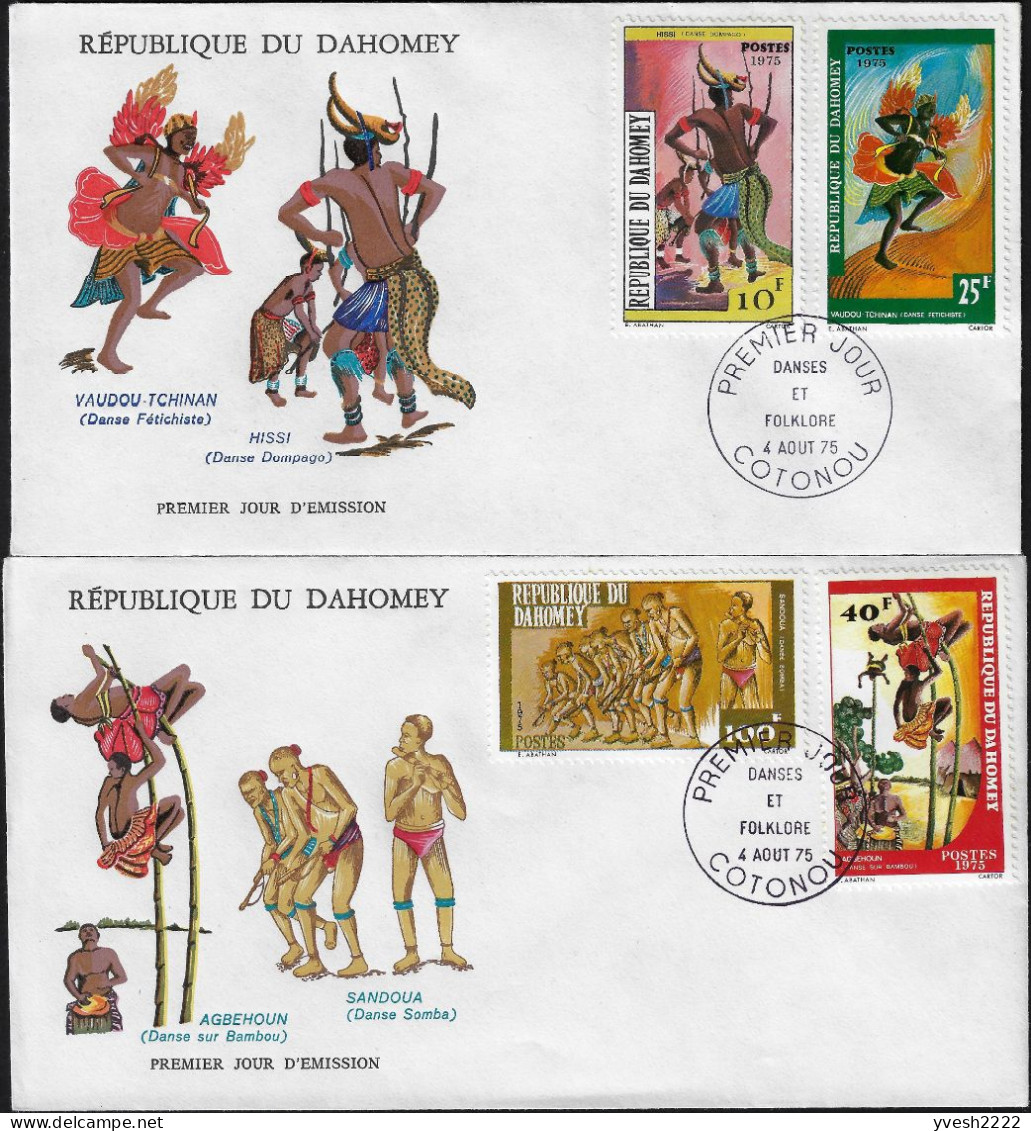 Dahomey 1975 Y&T 348 à 351 Sur 2 FDC. Danses : Hissi, Vaudou, Sandoua, Agbehoun - Dance