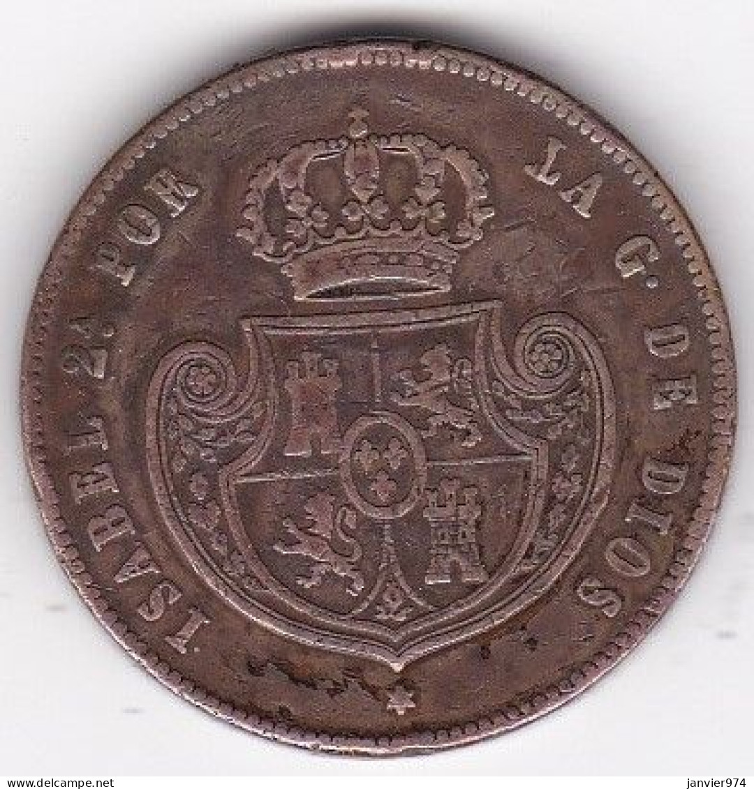 Espagne, Medio Real 1850 Aqueduc ,. Isabel II, En Cuivre, KM# 591 - Eerste Muntslagen