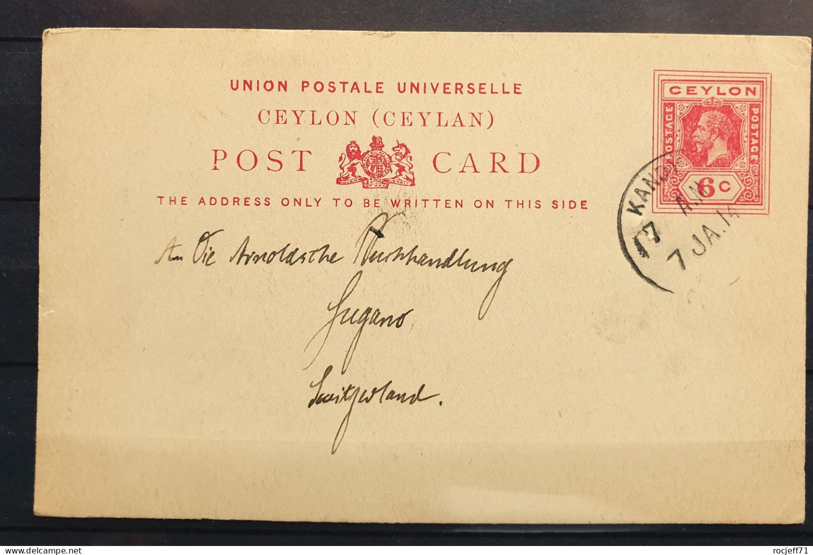 03 - 24 - Ceylon - Ceylan  - Entier Postal 6c à Destination De Lugano - Suisse - Switzerland - Sri Lanka (Ceylon) (1948-...)