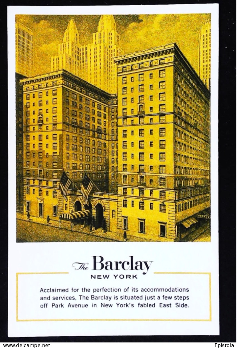 ►  The BARCLAY HOTEL Advertising  Vintage Card 1960s   - NEW YORK CITY - Cafes, Hotels & Restaurants