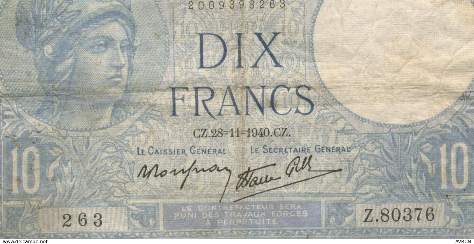 BILLET De Banque 10 Francs Minerve 1940. - 5 F 1917-1940 ''Violet''