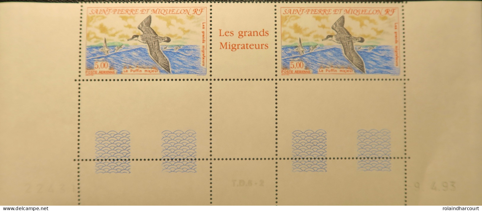 LP3969/480 - SPM - 1993 - POSTE AERIENNE - Le Puffin Majeur - N°72 NEUFS** BAS DE FEUILLE + CD - Cote (2024) : 4,60 € - Unused Stamps