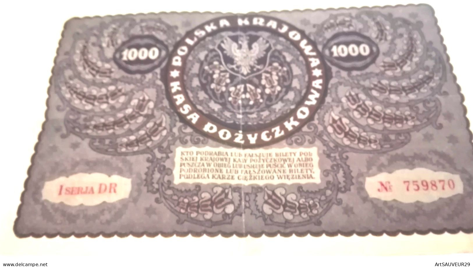 BILLET  Bon  Au Porteur  POLOGNE 1000 Polska Krajowa Tysiac Marek Poskich 1919 - Andere - Europa