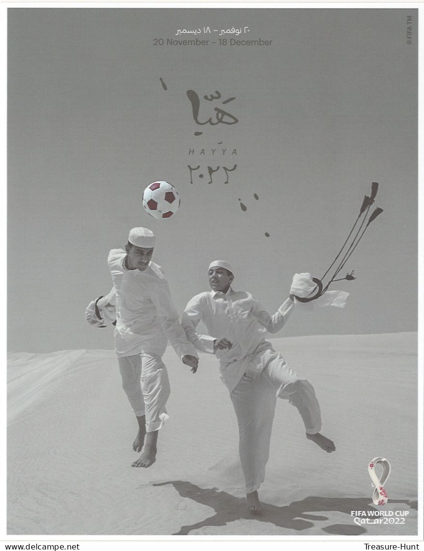 Official Poster Postcard Of Qatar 2022 FIFA World Cup Soccer Football Championship, Sports Desert Arab Children Costume - Autres & Non Classés