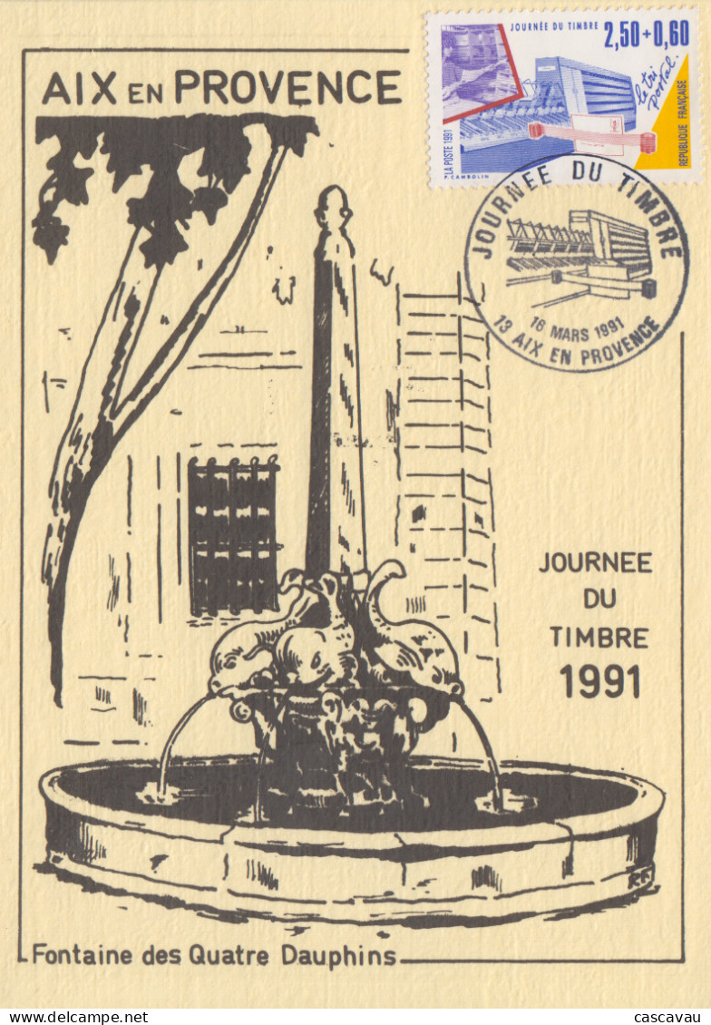 Carte  Locale  1er  Jour  FRANCE   JOURNEE  Du  TIMBRE    AIX  EN  PROVENCE   1991 - Tag Der Briefmarke