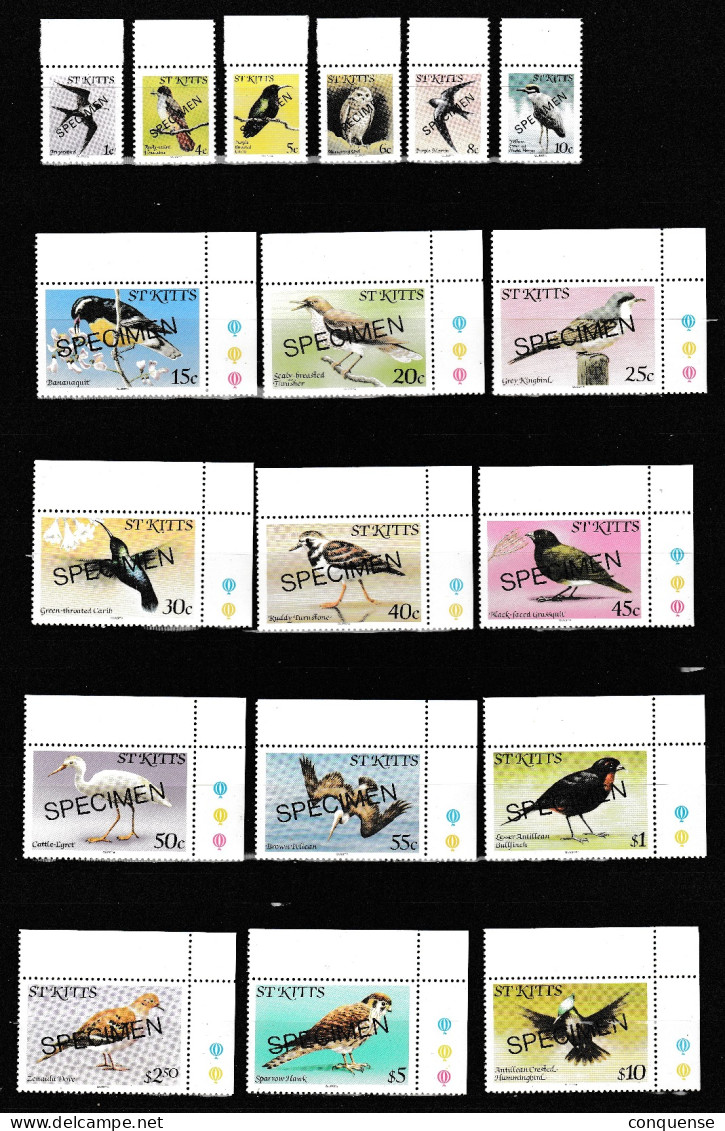 ST KITTS  1982  **  MNH  YVERT  494\511  BUENOS  PAJAROS  SPECIMEN - St.Kitts And Nevis ( 1983-...)