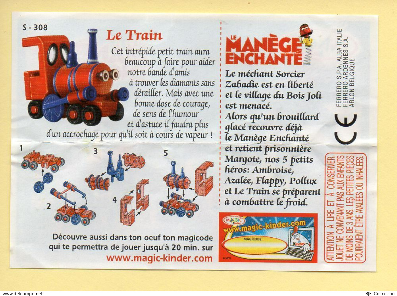 Kinder : BPZ N° S - 308 : Le Train / Série Le Manège Enchanté - Handleidingen