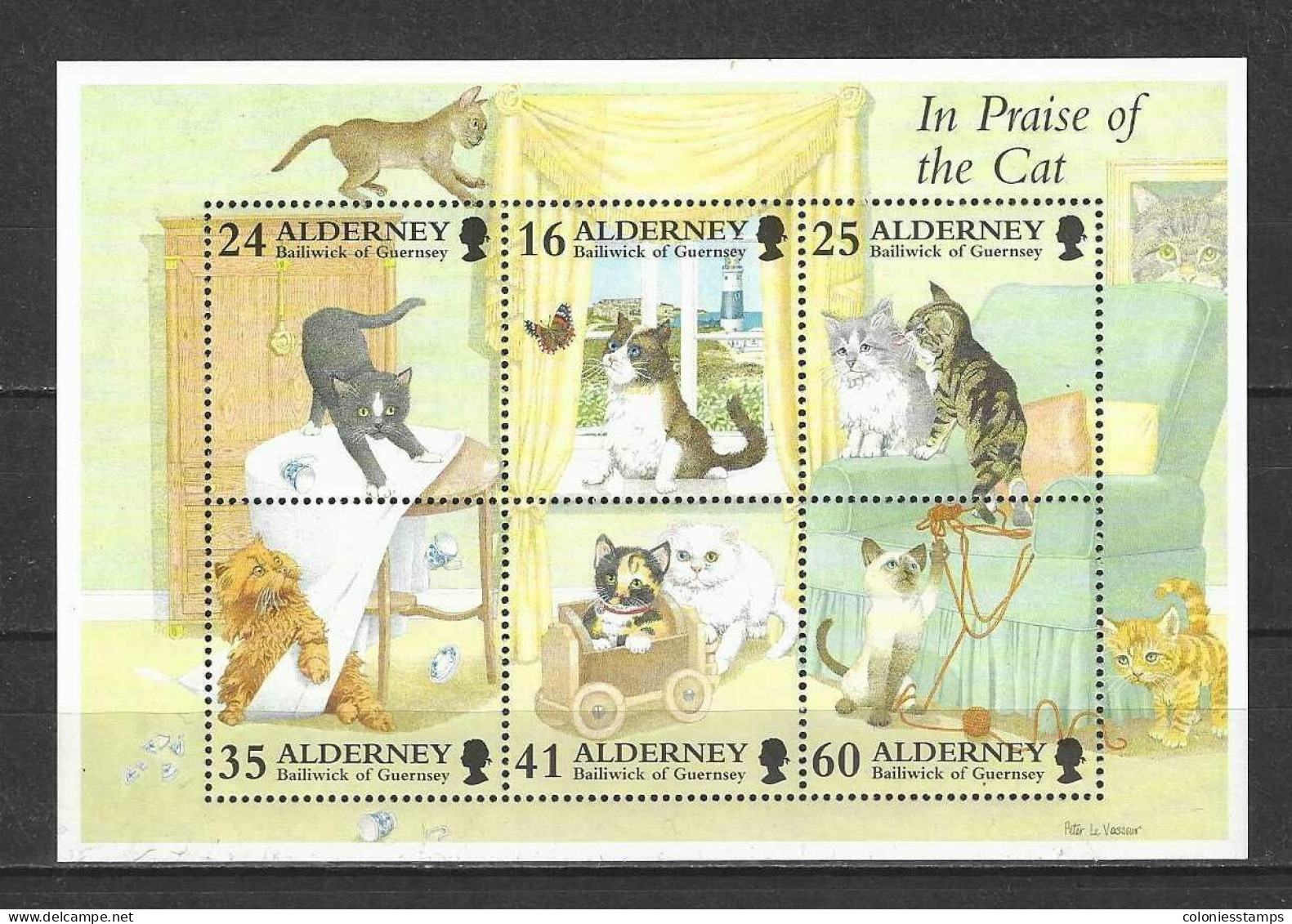 (SS065) ALDERNEY, 1996 (Domestic Cats). Souvenir Sheet. Mi ## 94-99 (Block # 2). MNH** - Alderney
