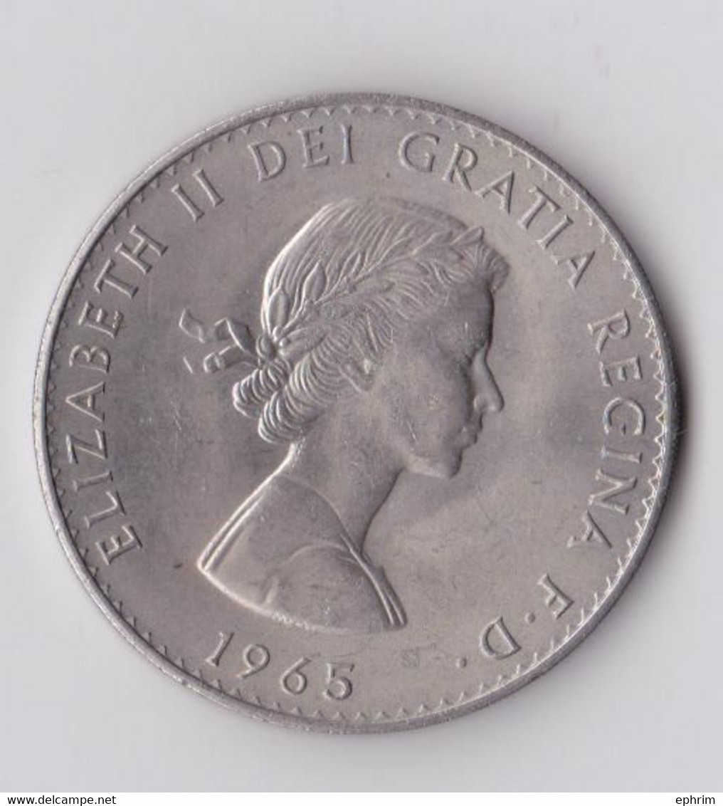 English Coin Winston Churchill Queen Elizabeth 2 One Crown Monnaie Royauté Angleterre Nickel 1965 - L. 1 Crown