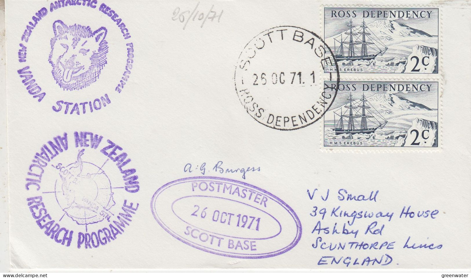 Ross Dependency 1971 Signature Postmaster Scott Base Ca Vanda Station Ca Scott Base 26 OCT 1971 (SO212) - Lettres & Documents