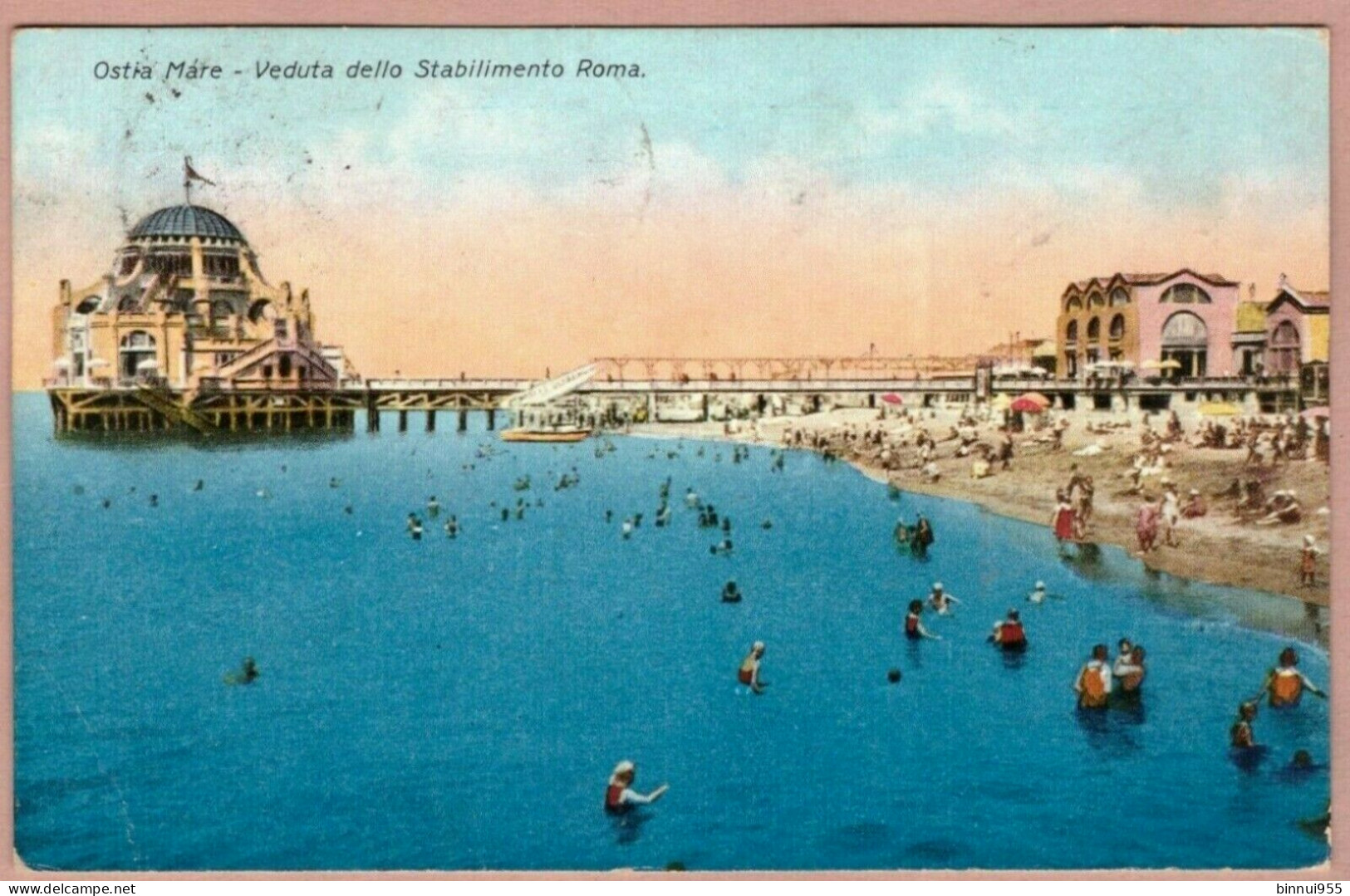 Cartolina Ostia Mare Veduta Dello Stabilimento Roma Animata Viaggiata 1928 - Colisée