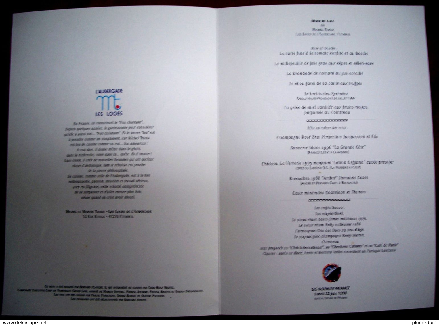 MENU PAQUEBOT SS NORWAY FRANCE " LA CROISIERE  " 1998 DINER DE GALA Illustration JEAN A MERCIER Signé MICHEL TRAMA - Menus