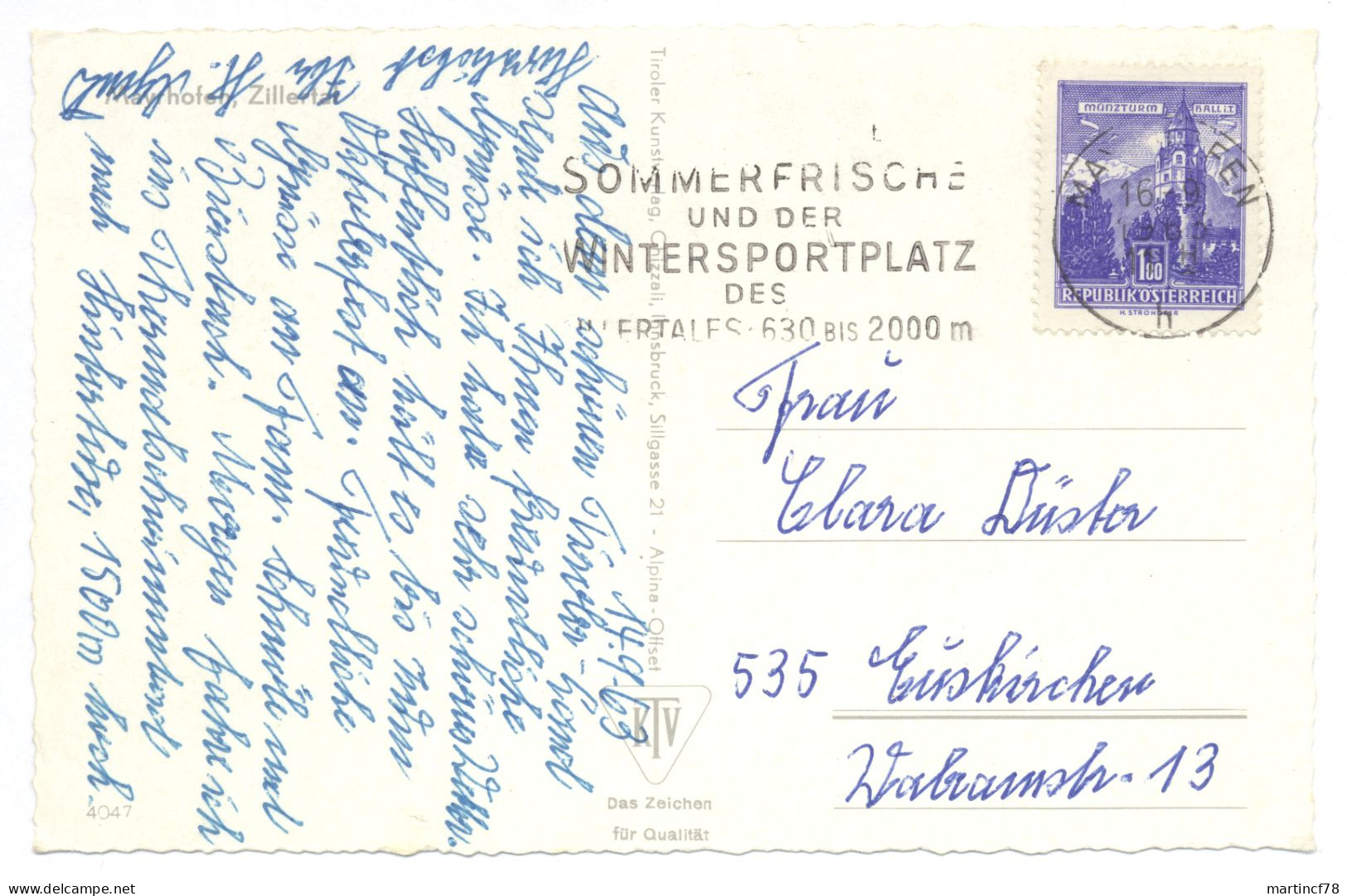 Österreich Mayrhofen Zillertal 4047 Gel. 1963 - Schwaz