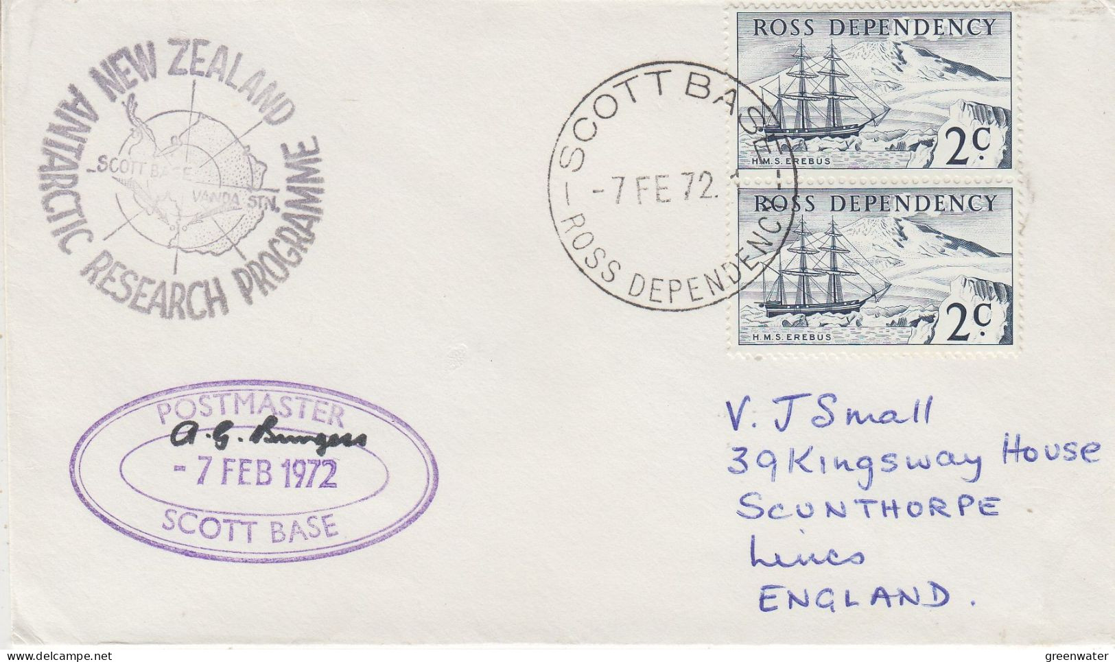 Ross Dependency 1972 Signature Postmaster Scott Base Ca Vanda Station Ca Scott Base 7 FE 1972 (SO214) - Brieven En Documenten