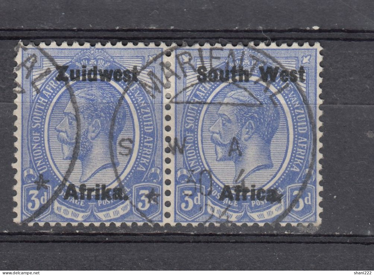 South West Africa 1924 - Overprinted 3d, Vertical Pair 14 Mm Space,  Vf Used (e-735) - Afrique Du Sud-Ouest (1923-1990)