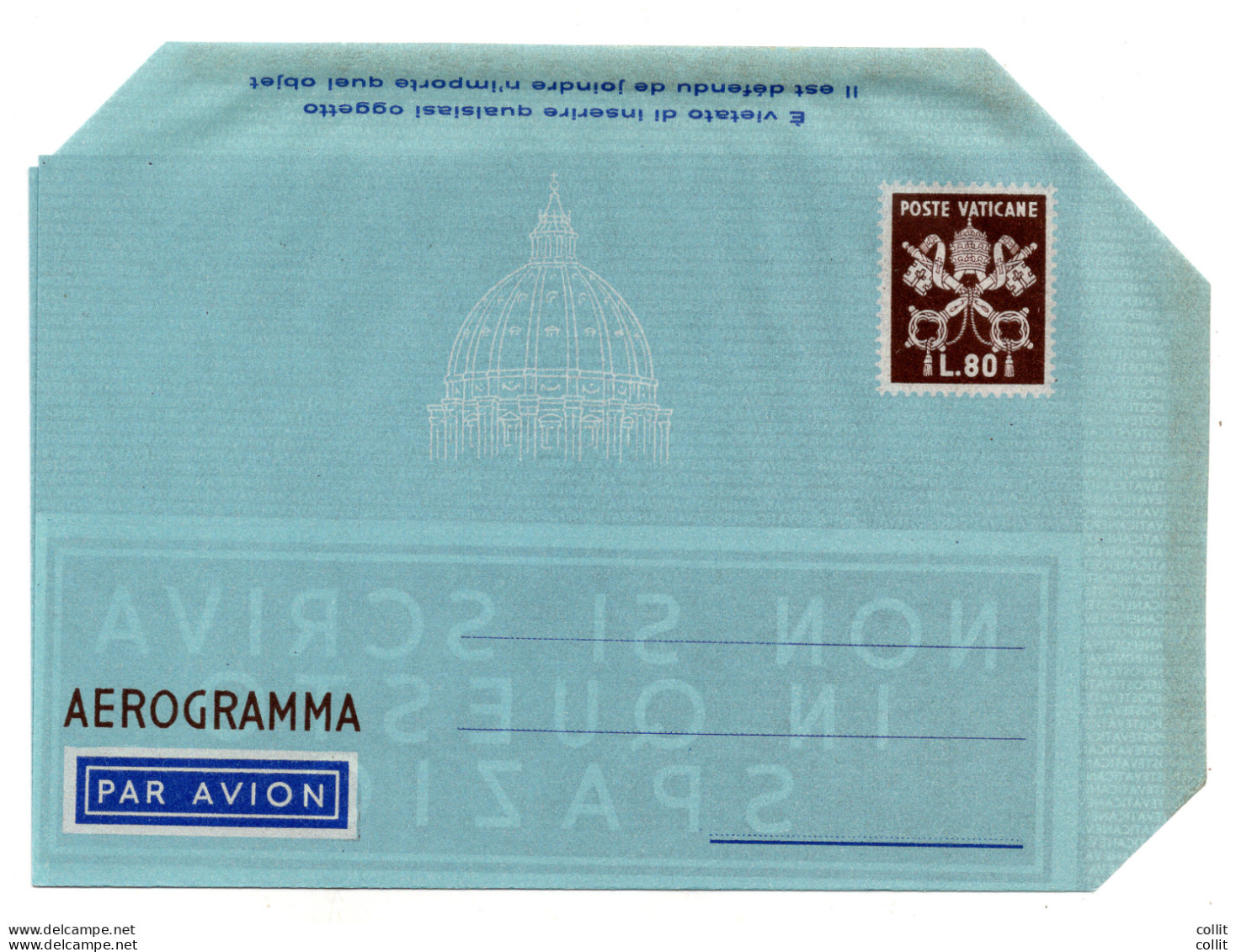 Vaticano - Aerogramma Lire 80 Bruno Con Indicazione - Neufs