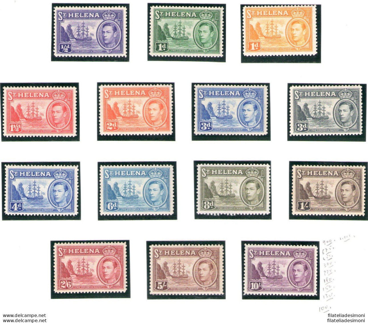 1938-44 ST. HELENA Giorgio VI°  Serie Di 14 Valori, Stanley Gibbons N. 131/140 - Altri & Non Classificati