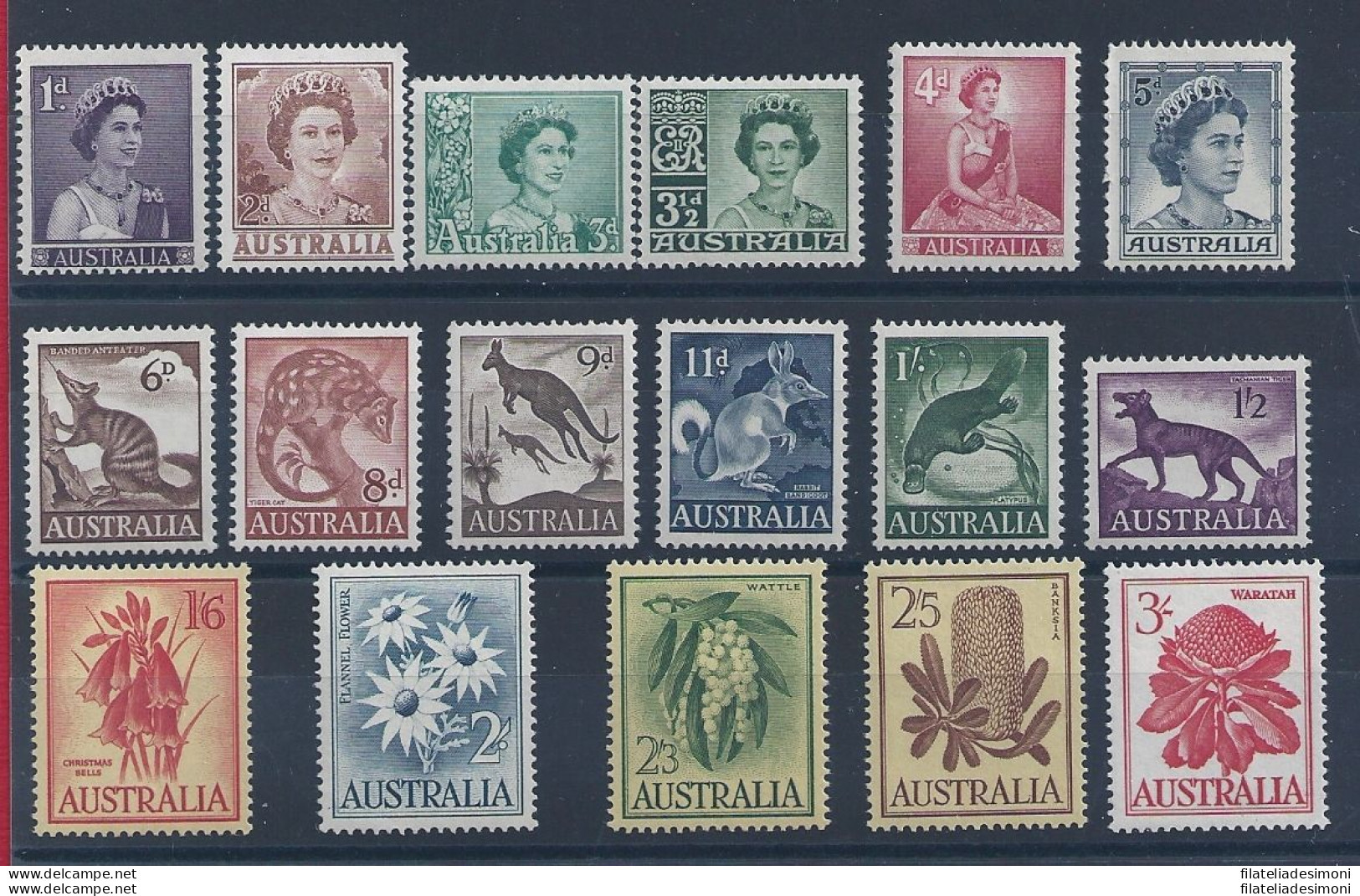 1959-62 AUSTRALIA - Ordinaria Elisabetta, Animali E Fiori  17 Valori, Yv. 249/259 17 Valori MNH/** - Other & Unclassified