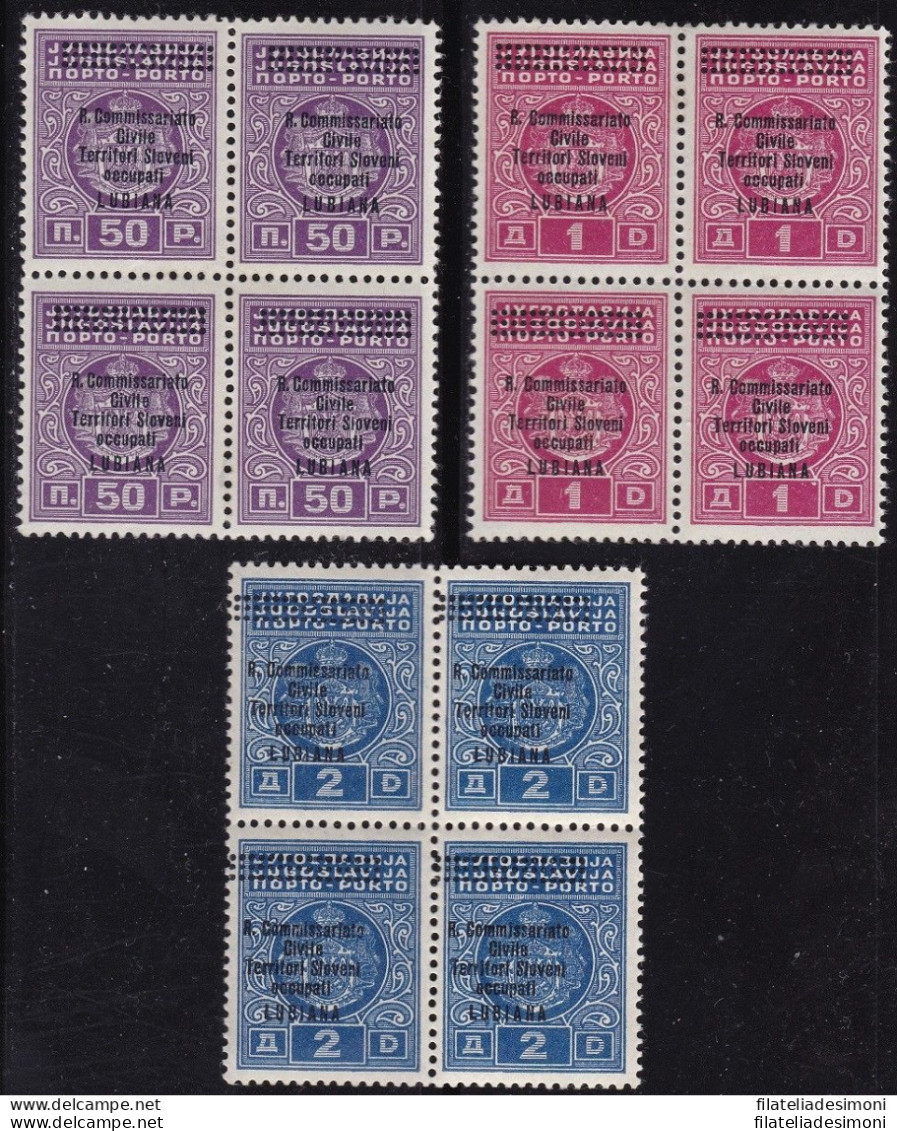 1941 LUBIANA Occ. Italiana, Tasse N° 11/13  MNH/** BLOCCO DI QUATTRO - Andere & Zonder Classificatie