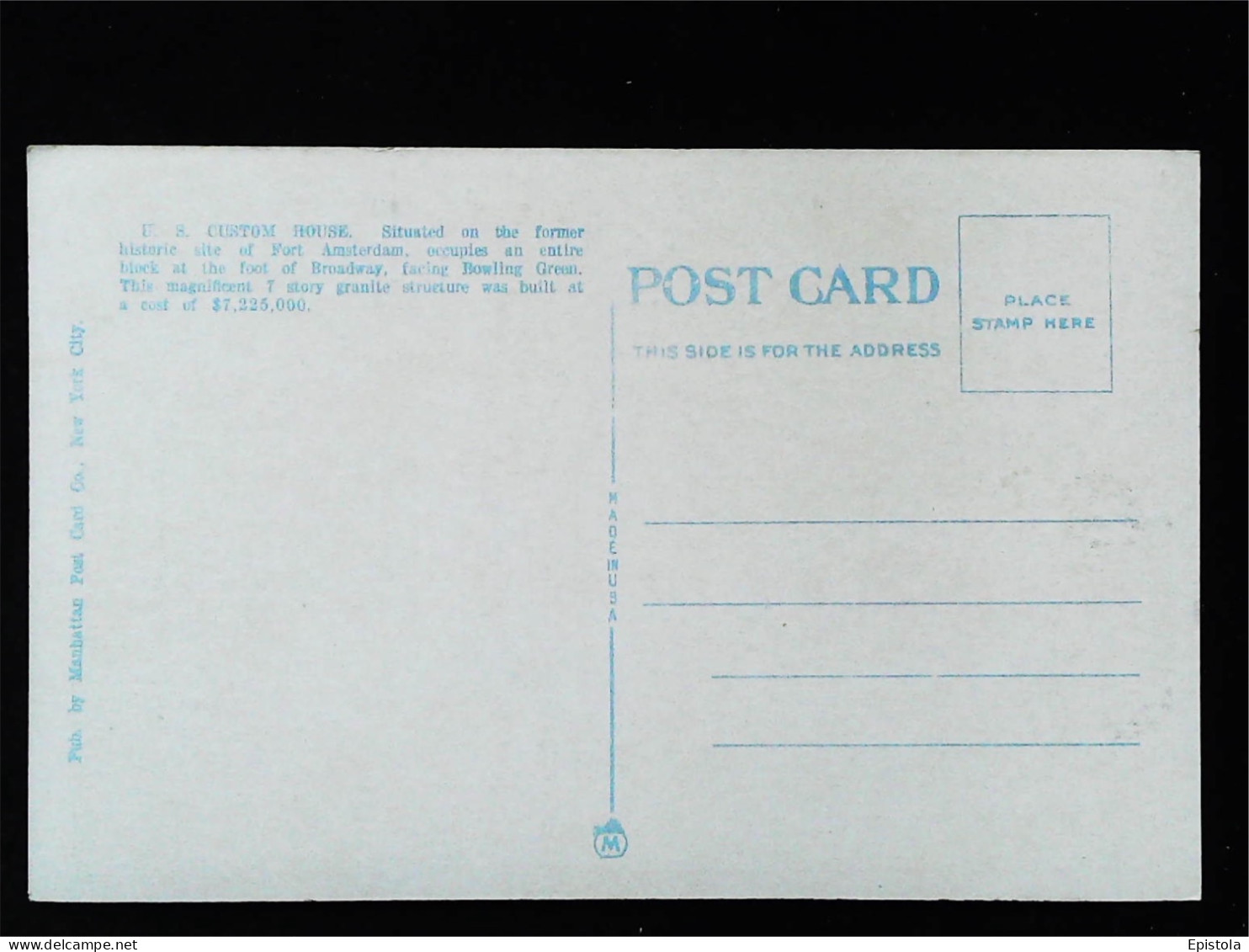 ► CUSTOM HOUSE (Douanes Bureau)  Vintage Card 1920s   - NEW YORK CITY - Aduana
