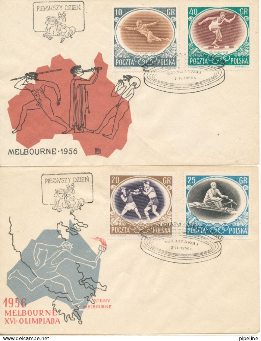 Poland FDC 2-11-1956 Olympic Games Melbourne 1956 Complete Set On 3 Covers With Cachet - Verano 1956: Melbourne