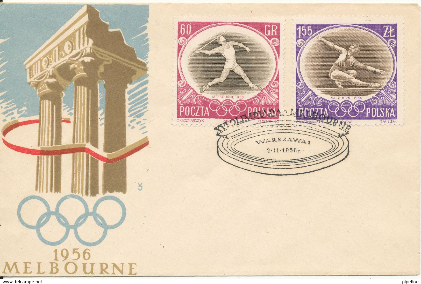 Poland FDC 2-11-1956 Olympic Games Melbourne 1956 Complete Set On 3 Covers With Cachet - Summer 1956: Melbourne