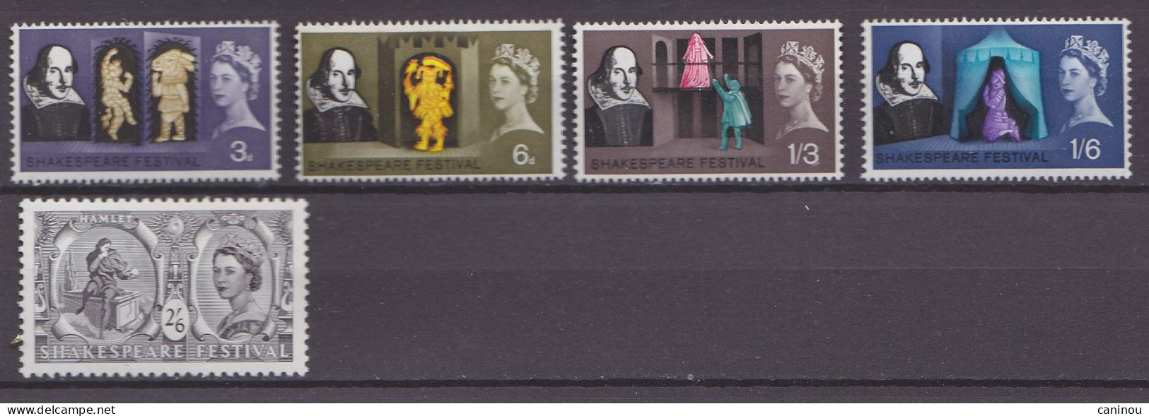 GRANDE BRETAGNE SHAKESPEARE 1964 Y & T 382 - 386 SANS  PHOSPHORE NEUFS SANS CHARNIERES - Unused Stamps