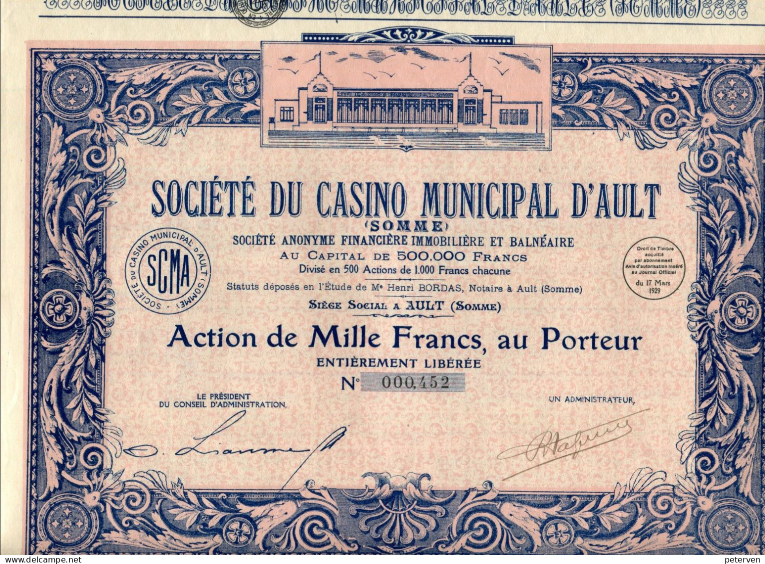 Société Du CASINO MUNICIPAL D'AULT (Somme ) - Turismo